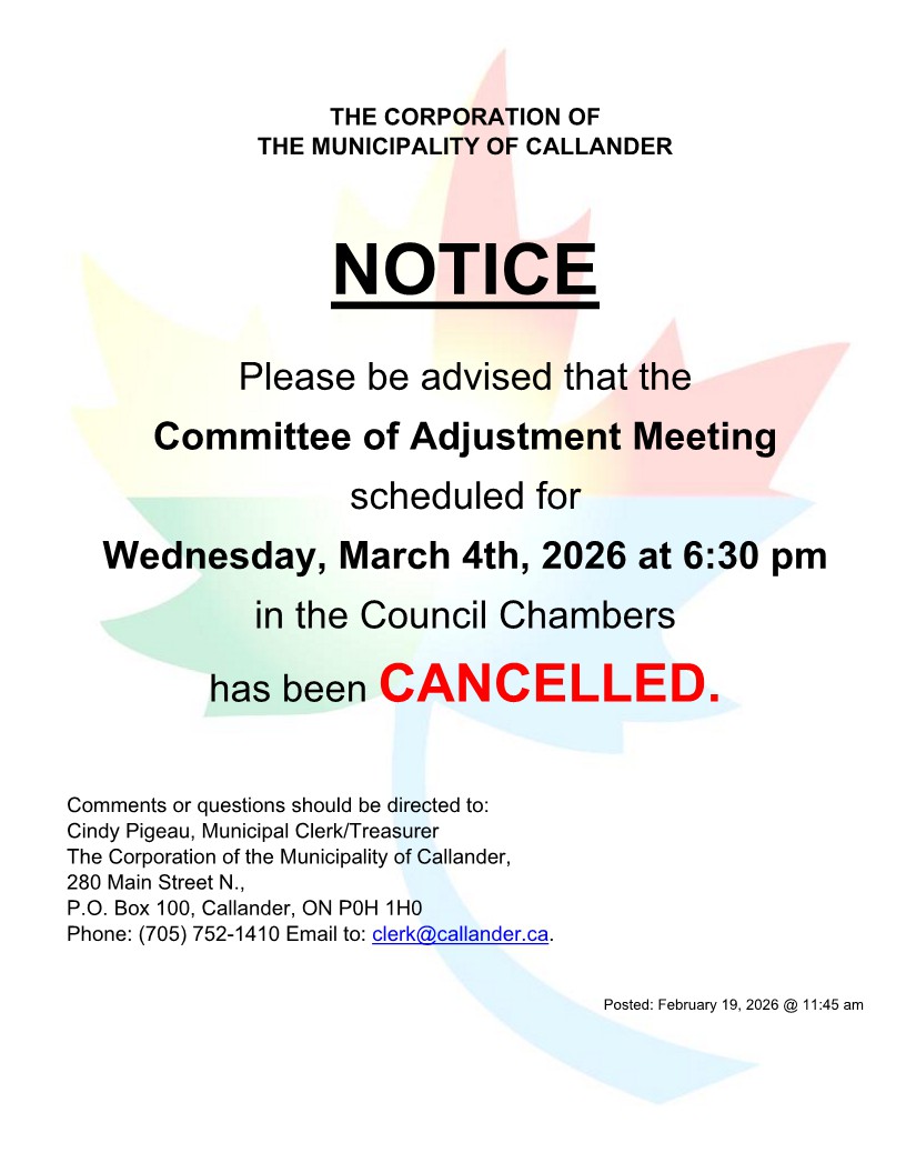 NOTICE of Cancelled COA Meeting